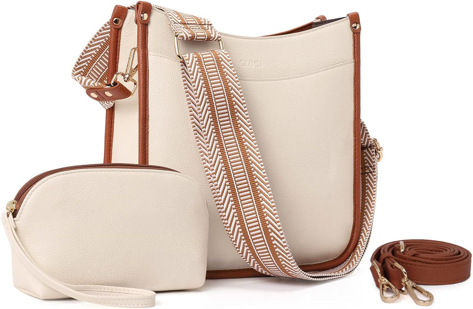 CLUCI Vegen Leather Crossbody Bags For Women Trendy 2Pcs Hobo Handbag Wallet Set With 2Adjustable Gu | Amazon (US)