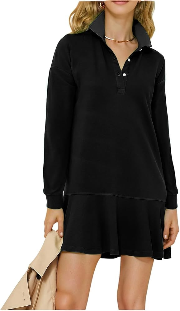 Polo Dress for Women Long Sleeve Ruffle Hem Golf Tennis Workout Dress Fall Mini Dresses | Amazon (US)