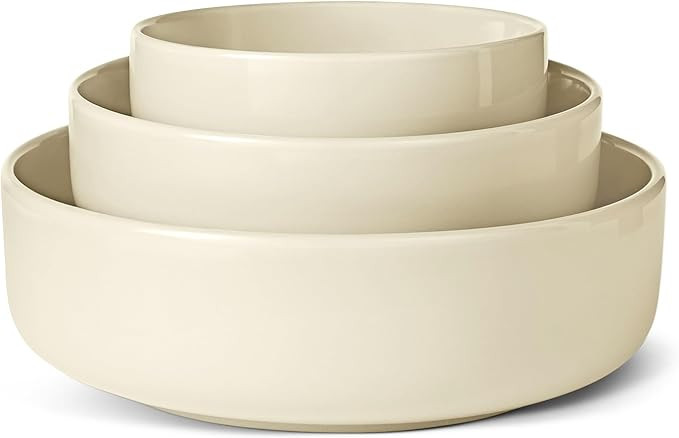 Amazon Basics Glazed Stoneware Serving Bowls, 3-Piece Set, Dishwasher-Safe, Microwave-Safe, Freez... | Amazon (US)