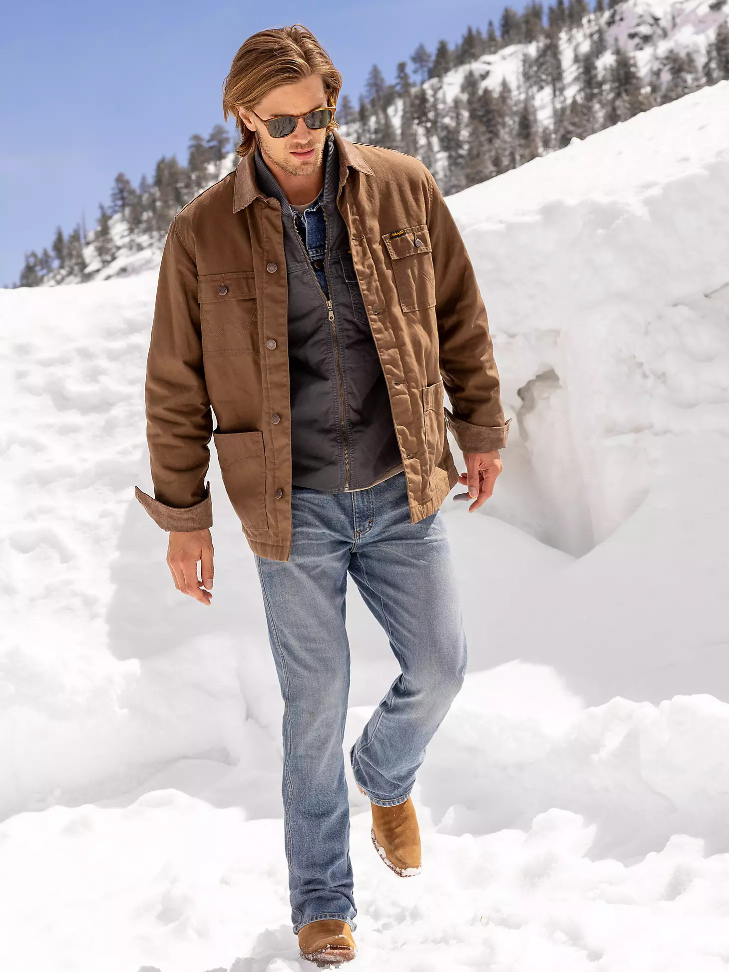 Men's Western Lined Canvas Barn Coat in Waxed Chocolate Chip | Wrangler