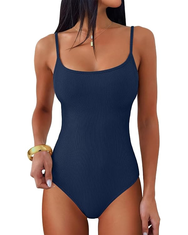 ANRABESS Women Bodysuits Square Neck Spaghetti Straps Sleeveless Cami Top Summer Backless Ribbed ... | Amazon (US)