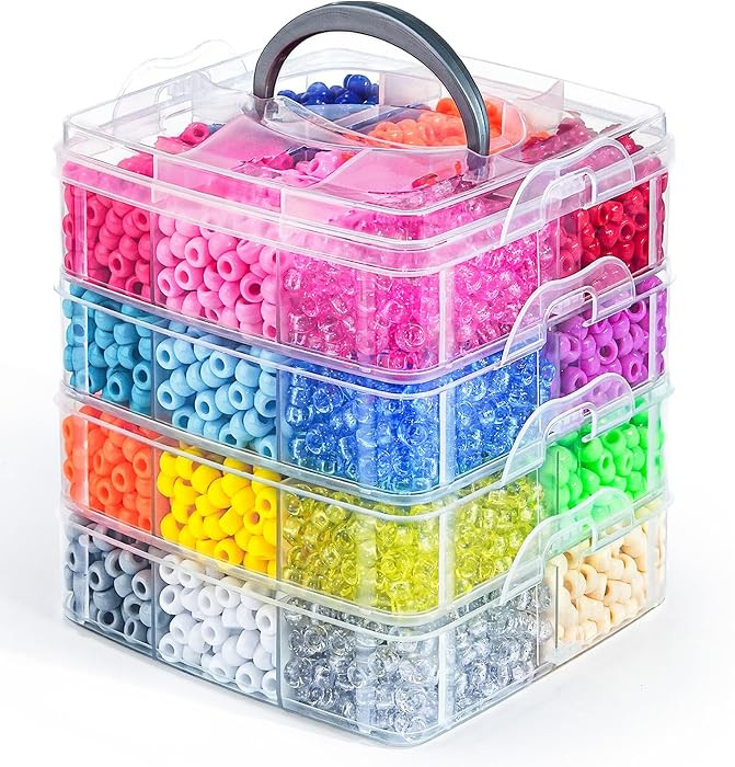 4800PCS Pony Beads Bulk, 24 Colors Kandi Beads 6x9mm Large Hole for Friendship Bracelets, Jewelry... | Amazon (US)