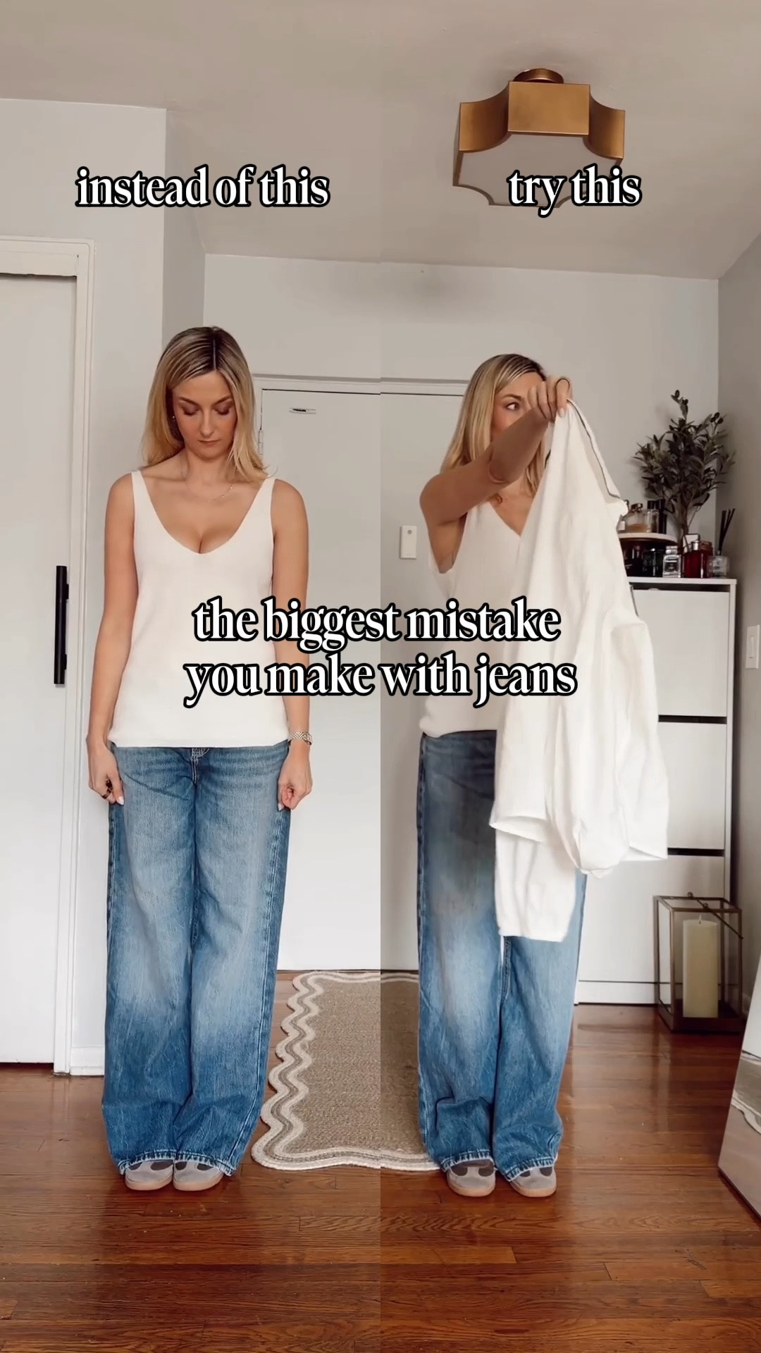 Save this for later! I feel like the biggest mistake with low-rise baggy jeans is thinking they’re always easy to style. One wrong top or accessory can make the whole outfit feel boxy or heavier than you want. Once you add the right fitted piece and balance it with simple accessories, they instantly feel more flattering no matter what size you wear 🤍

Wearing pair from @Guess   & size 26

Outfit fixes • style tips • jeans outfit • spring outfit • white shirt outfit • white shirt oversized • baggy jeans outfit • low rise baggy jeans

#LTKdayinmylife #LTKgrwm #LTKootd