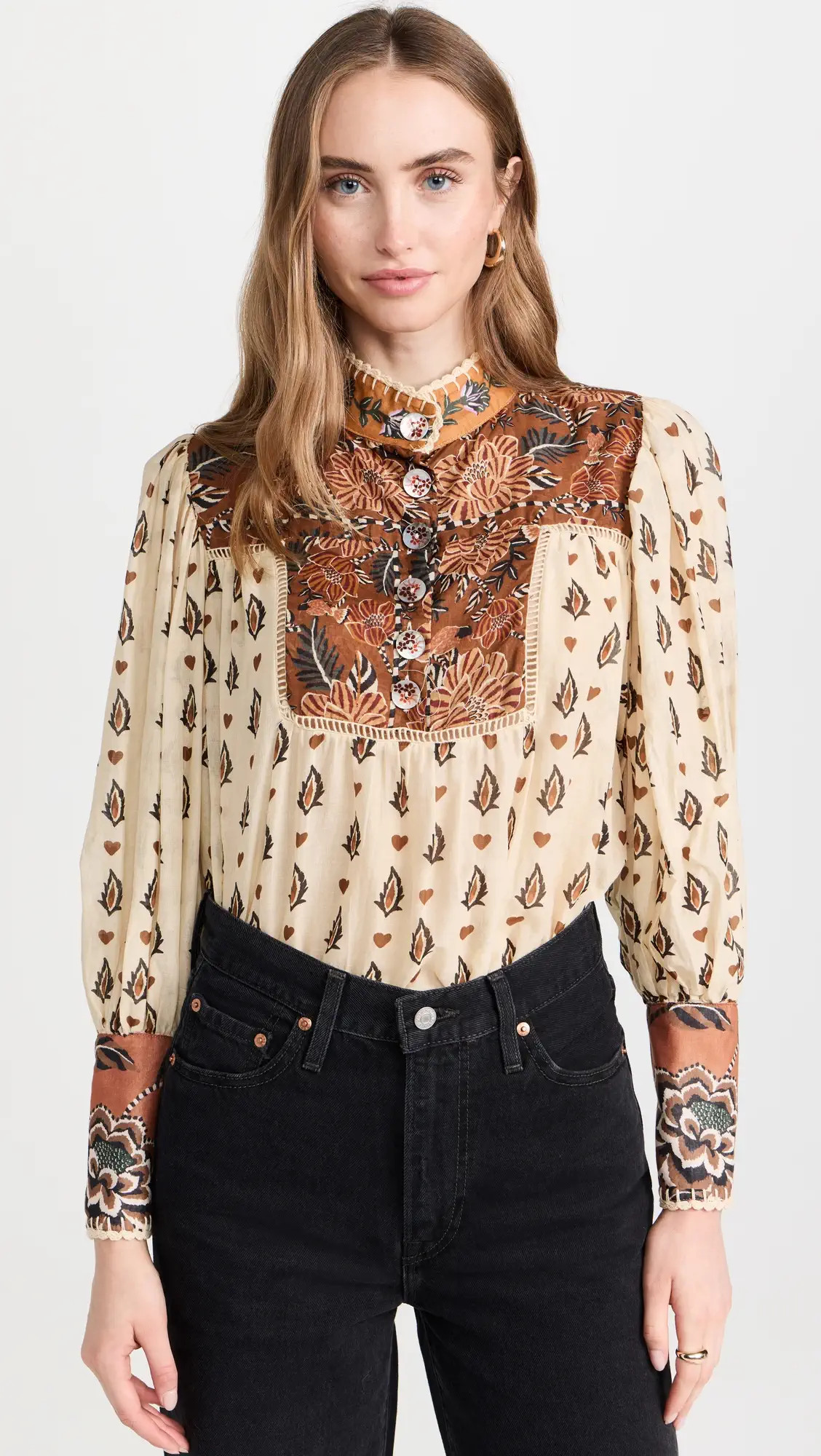 FARM Rio Ainika Floral Beige Long Sleeve Blouse | Shopbop | Shopbop
