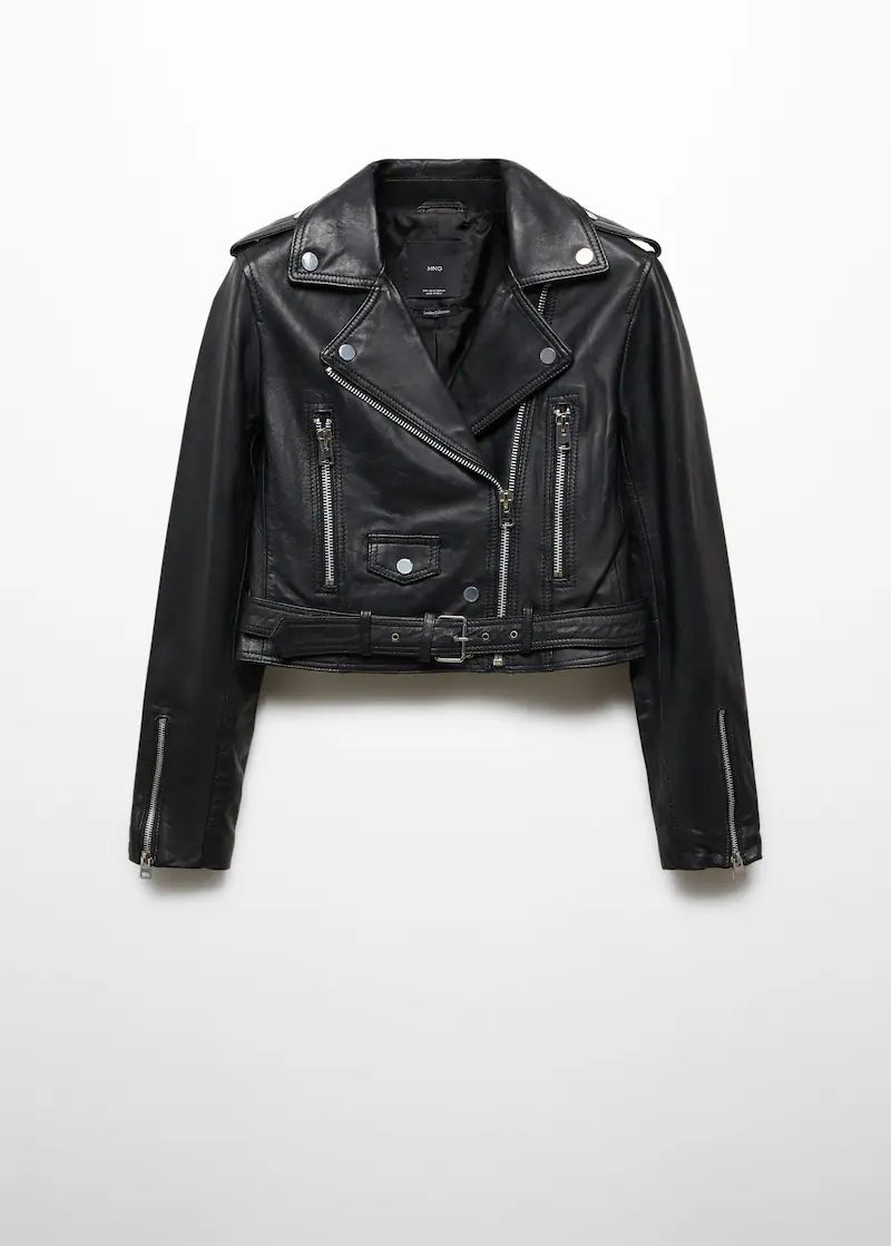 Zipper leather biker jacket -  Women | Mango USA | MANGO (US)