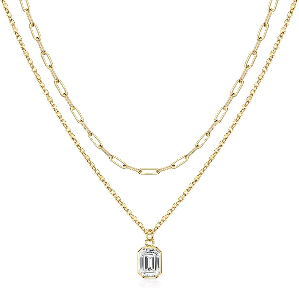 Stocking Stuffers for Women - Layered Birthstone Necklace for Women Girls, 14K Gold-Plated Paperc... | Amazon (US)