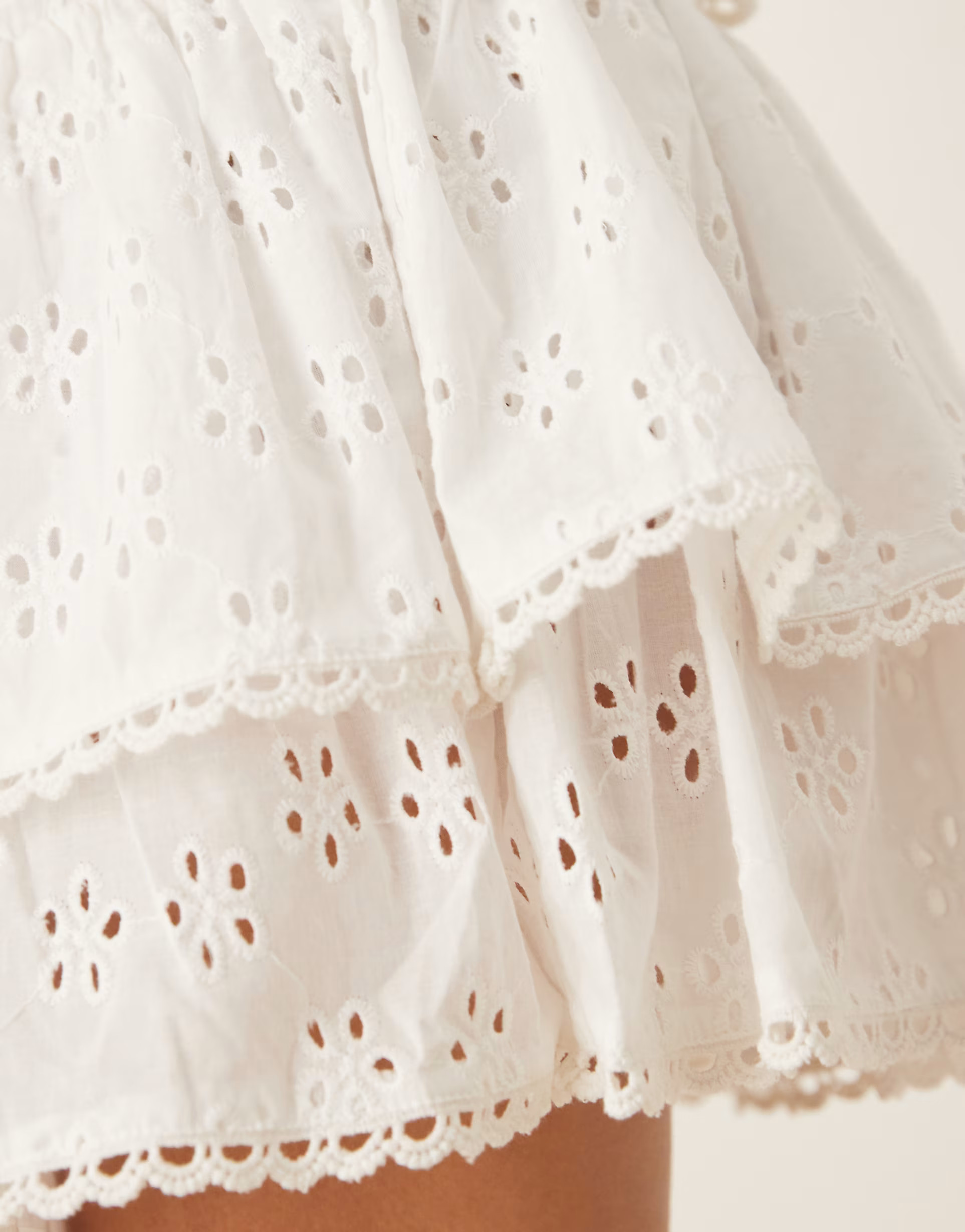 Iisla & Bird shirred broderie mini tiered beach skirt co-ord in white | ASOS (Global)