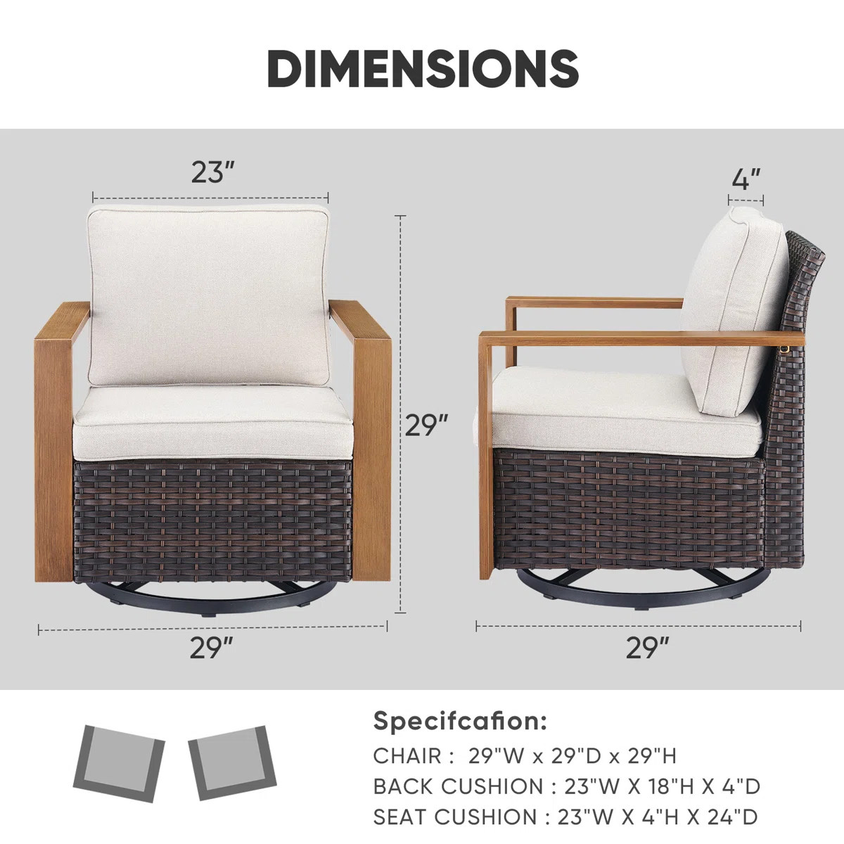 Drazen 4-Piece Outdoor Wicker Swivel Glider Chairs With Cushions & Unique Wood-Grain Armrests | Wayfair North America