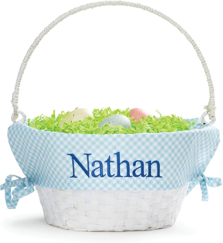 Personalized Easter Egg Basket with Handle and Custom Name | Blue Gingham Easter Basket Liners | ... | Amazon (US)