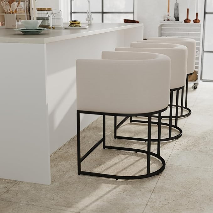 RIVOVA Contemporary Cream Linen Bar Stools Set of 3, 24" Upholstered Fabric Counter Height Barsto... | Amazon (US)