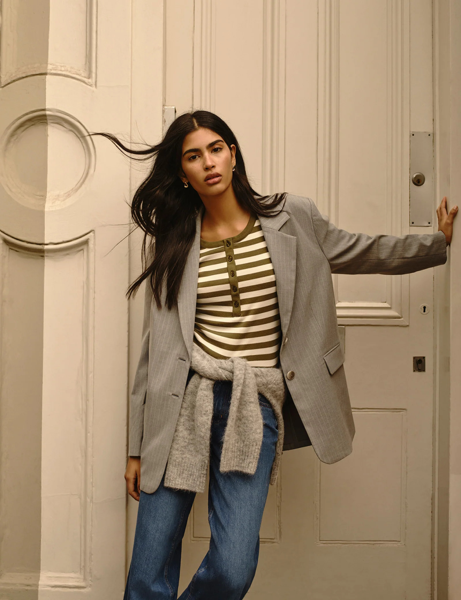 Grey Pinstripe Boyfriend Blazer | Nobody's Child