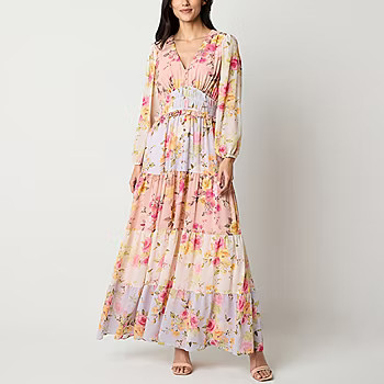 new!Melonie T Womens Long Sleeve Floral Maxi Dress | JCPenney