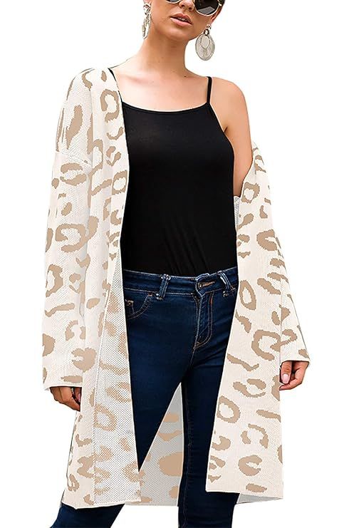 BTFBM Women Sweater Cardigans - Fashion Irregular Leopard Print Open Front Long Sleeve Warm Knit ... | Amazon (US)