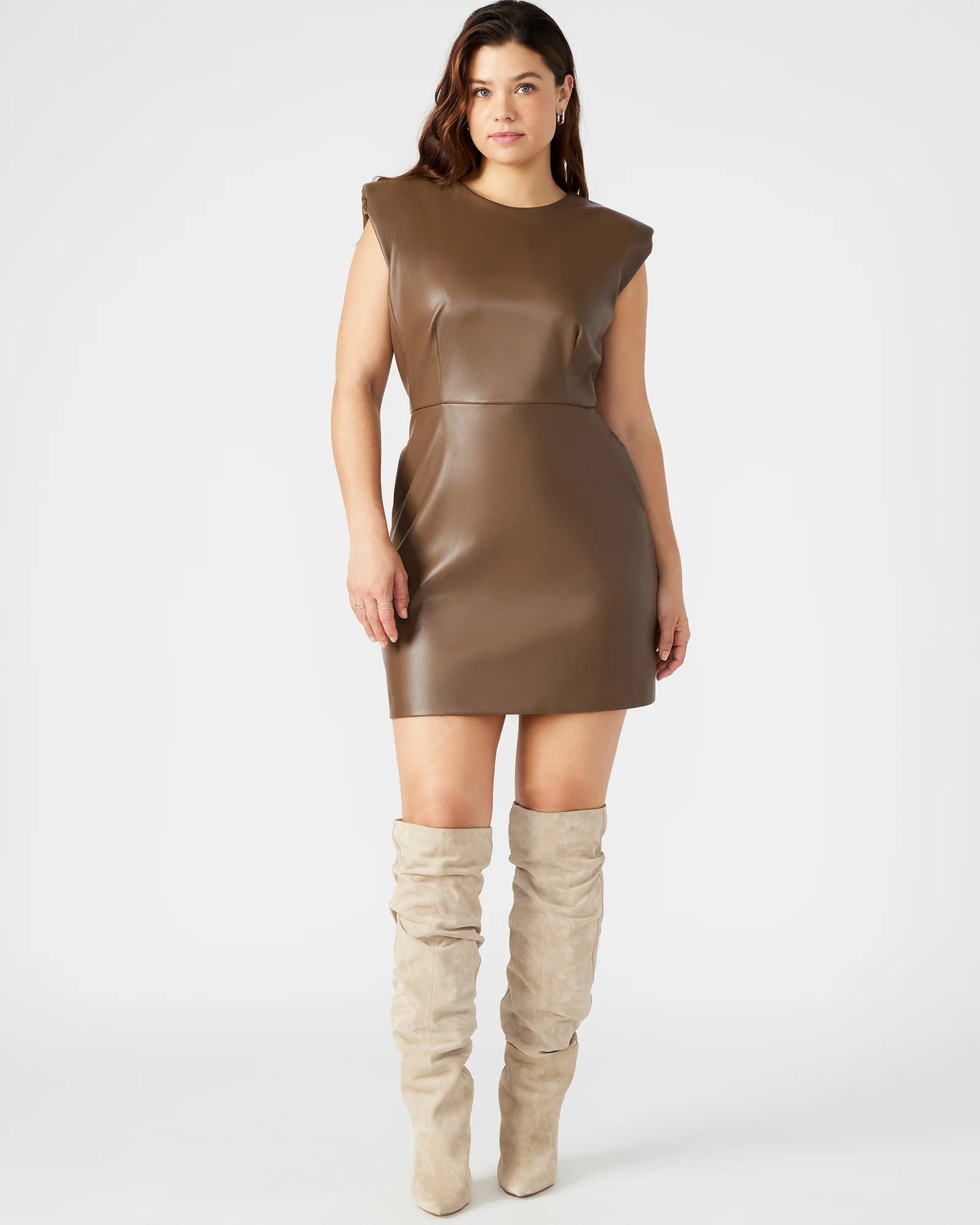 Steve Madden Women's Belen Dress Sleeveless Faux Leather Dresses - Brown - Size 4 | Steve Madden (US)
