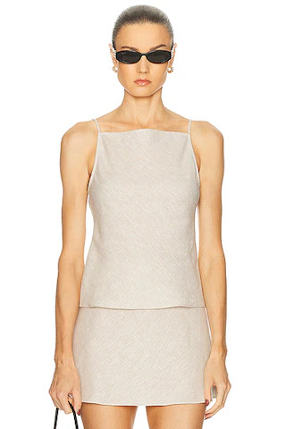 L'Academie by Marianna Eula Linen Top in Natural Beige | FWRD | FWRD 