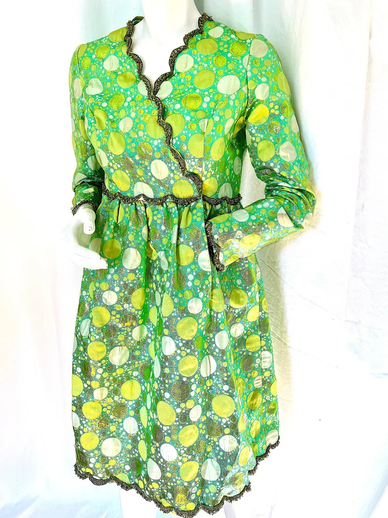 1960s OSCAR De La RENTA, Archival Couture, Metallic Lamé Dress, Green Silk Brocade Mini Dress, C... | Etsy (US)