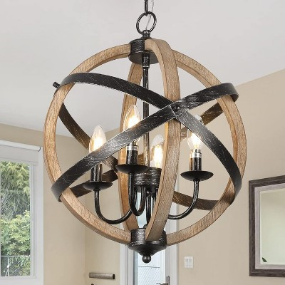 4-Light Farmhouse Rustic Wood Chandelier with Height Adjustable for Dining Room, Kitchen, Living Room, Hallway, Bedroom, Foyer Entryway | Target