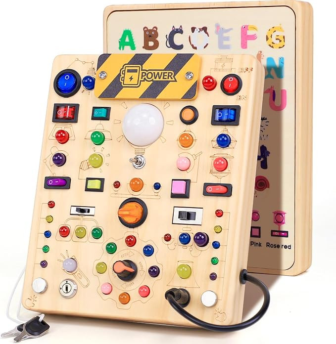 Busy Board with 19 LED Light Switches, Montessori Toys for 1 2 3 Years Old, Wooden Sensory Board,... | Amazon (US)