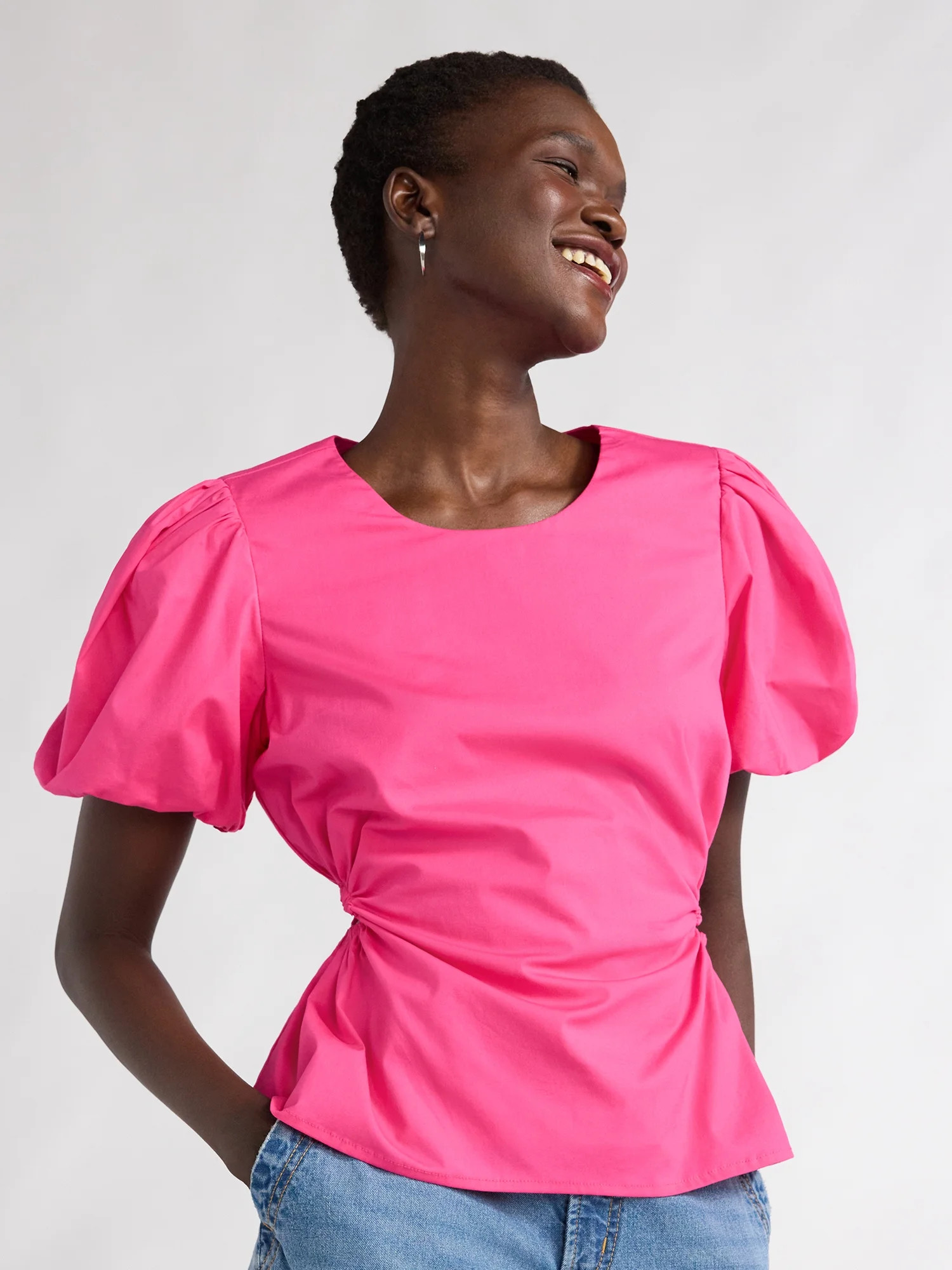 Scoop Women's Poplin Puff Sleeve Top with Cutouts, Sizes XS-XXL | Walmart (US)
