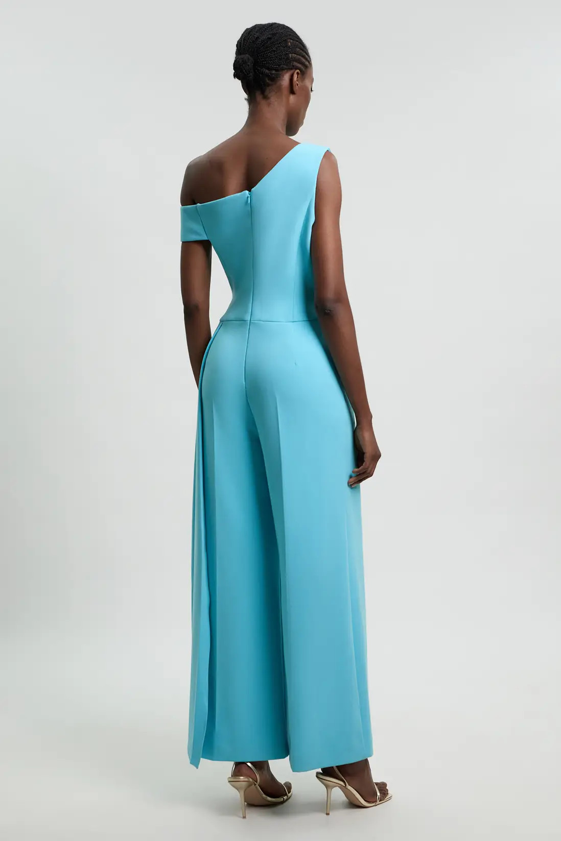 Turquoise KarenMillen Compact Stretch Asymmetric Neck Wide Leg Jumpsuit | Debenhams | Debenhams UK