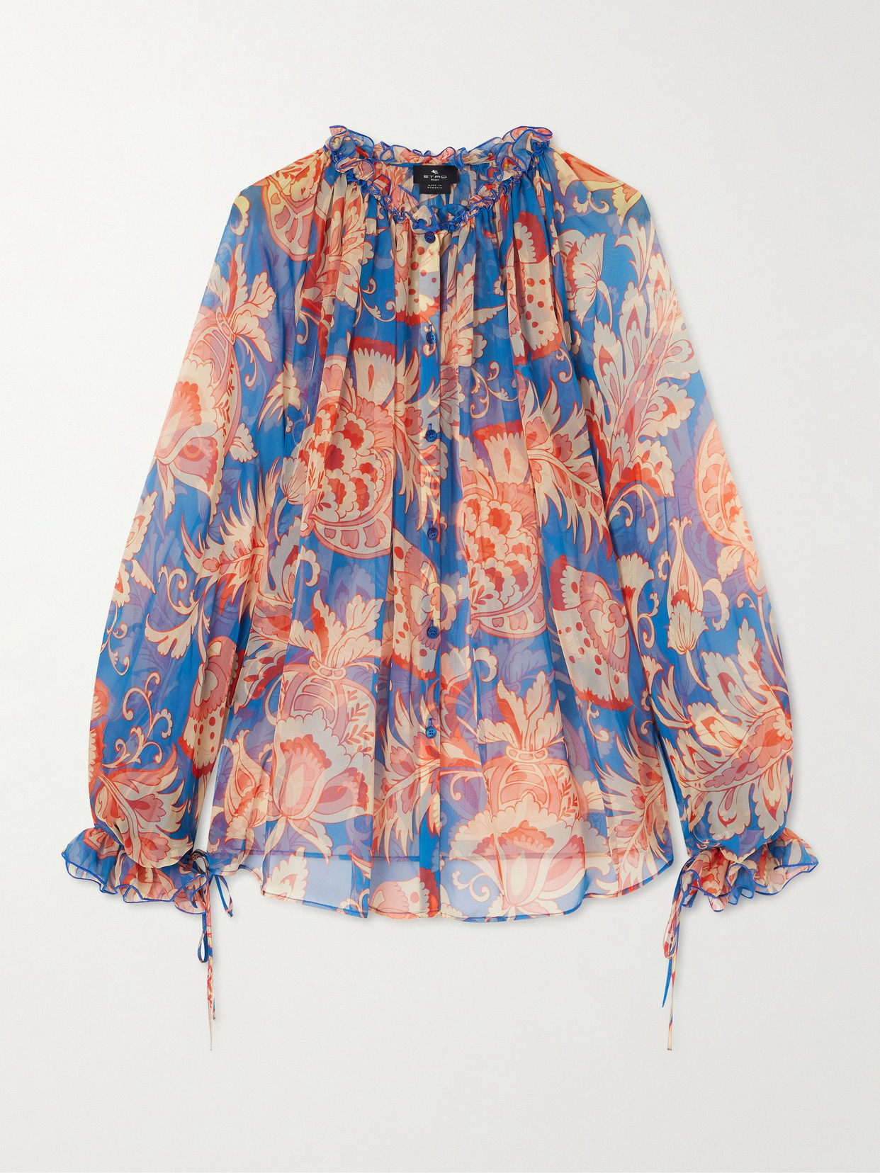 Etro - Floral-print Silk-chiffon Peplum Blouse - Blue | NET-A-PORTER (US)
