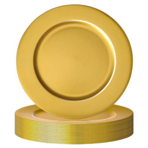 Hoemwarm 18 Pcs Golden Charger Plates Bulk,13 Inch Plastic Gold Charger Plates Dinner Round Tray Charger Tableware Dish for Table Setting Wedding Holidays Party Decor | Amazon (US)