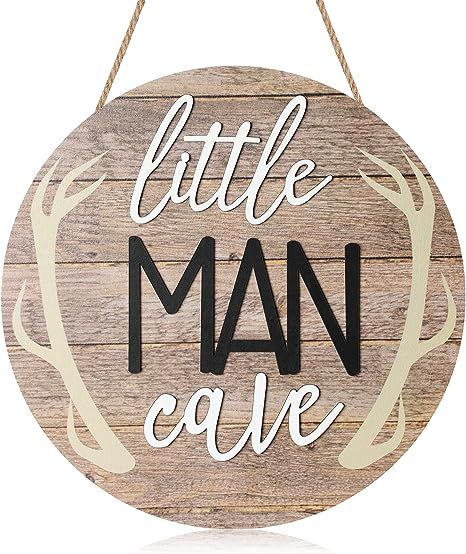 Blulu Little Man Cave Sign 12 x 12 Inch Little Man Cave Decor for Nursery Wooden Wall Boys Room W... | Amazon (US)