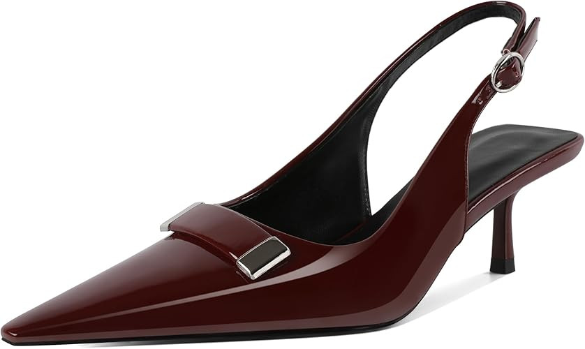 Women's Pointed Toe Slingback Heels Metal Buckle Ankle Strap Kitten Low Heel Pumps 2 Inch Stylish... | Amazon (US)