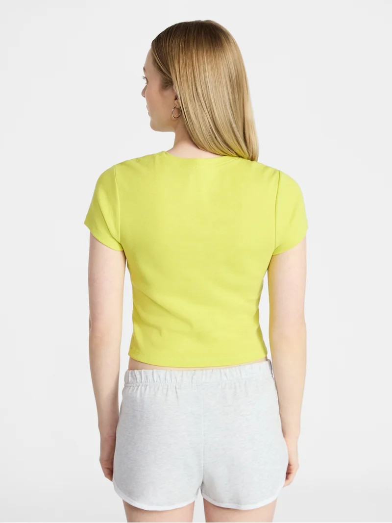 No Boundaries Ribbed Cotton Graphic Baby Tee with Short Sleeves, Women's XXS-XXL | Walmart (US)