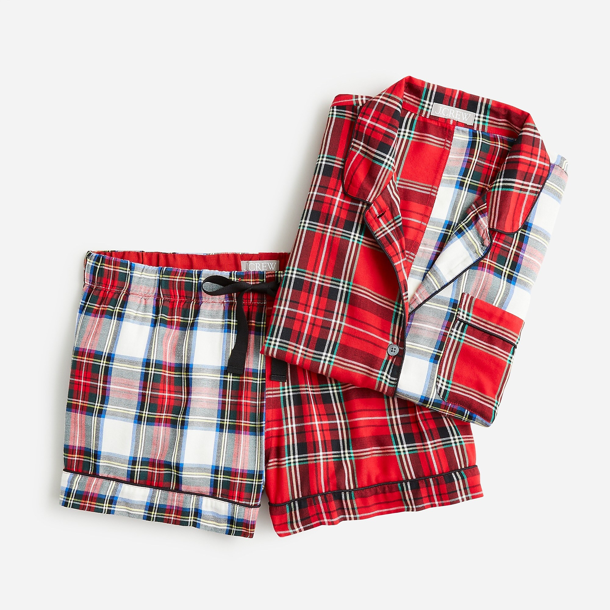 Long-sleeve flannel pajama short set in cocktail plaid | J. Crew US