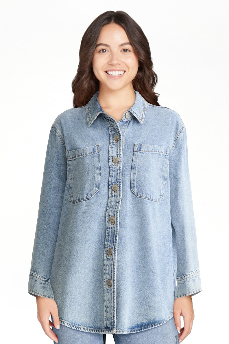Time and Tru Women's Denim Overshirt with Long Sleeves, Sizes XS-XXXL | Walmart (US)