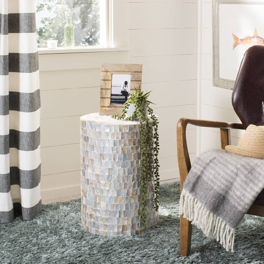 Safavieh Home Ariel Multi and Blue Faux Mother of Pearl Square Mosaic Round Stool | Amazon (US)