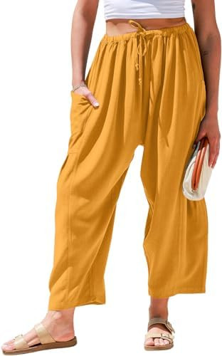 TARSE Womens Linen Wide Leg Pants Casual Loose Drawstring Summer Beach Travel Vacation Palazzo Ha... | Amazon (US)