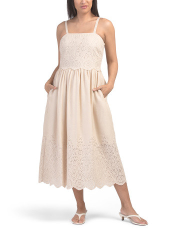 Linen Blend Sleeveless Camisole Maxi Embroidered Dress | TJ Maxx