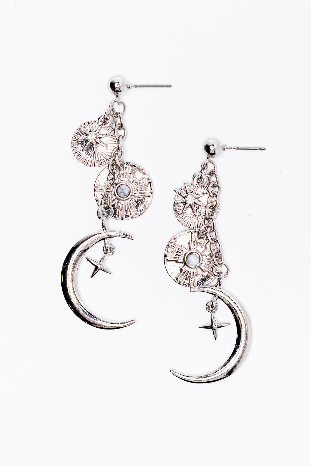 Celestial Charm Silver Earrings | Pink Lily