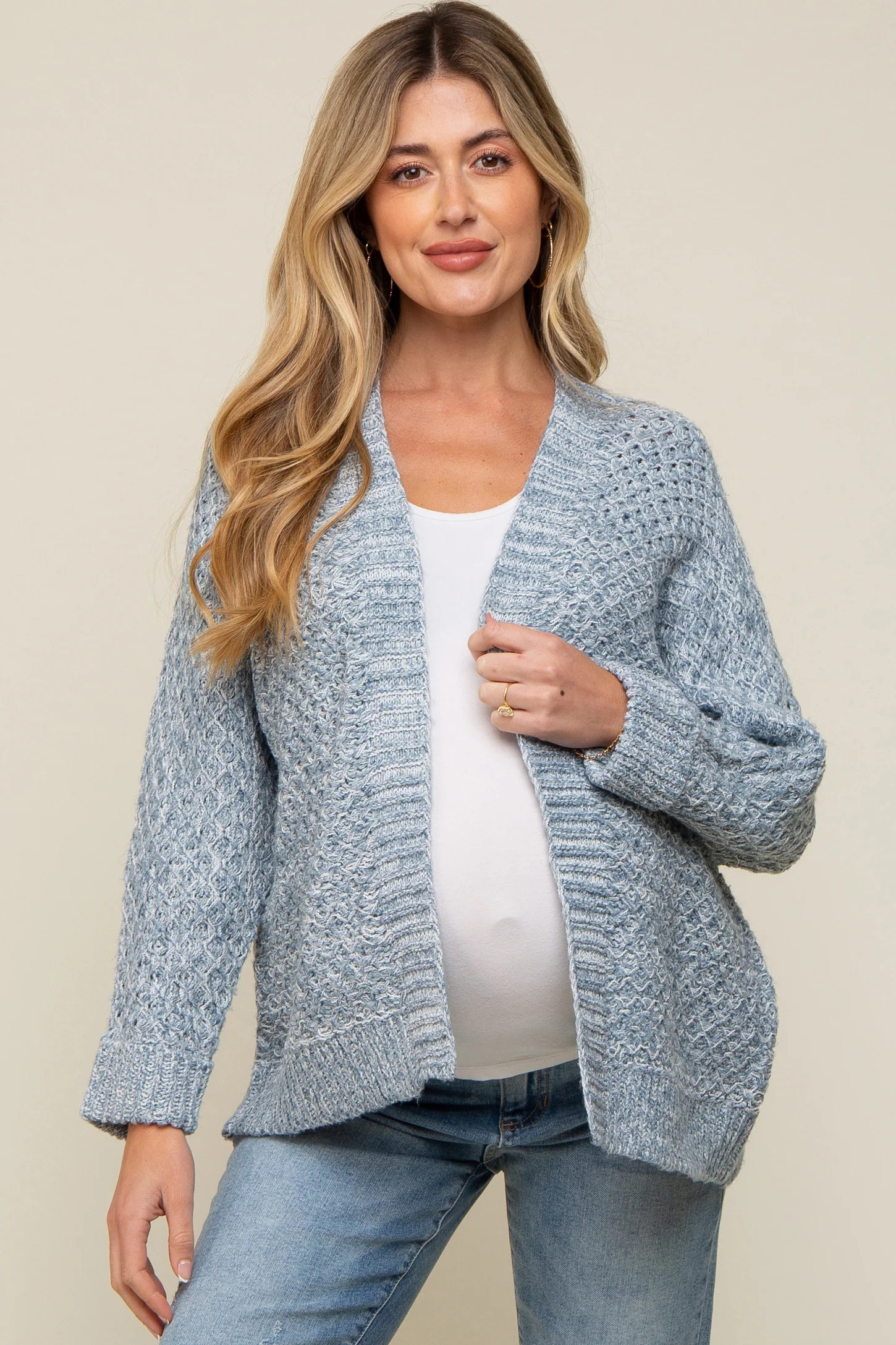 Blue Knit Cuffed Maternity Cardigan | PinkBlush Maternity