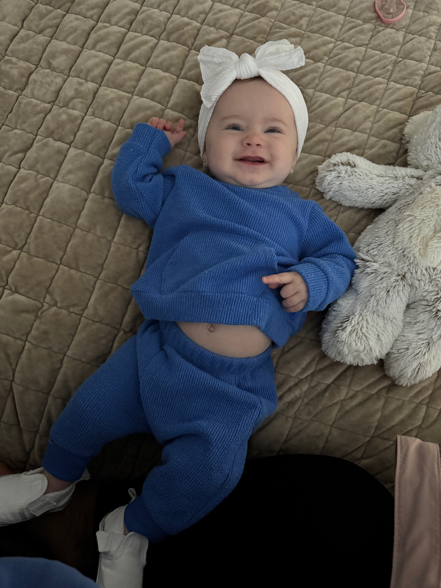 Wrapped up in cozy vibes and a pop of bold blue! 💙 This textured set is perfect for snuggling and staying stylish through the cooler days ahead. Loving how the soft fabric keeps Lennon comfy while the vibrant color makes her little smile shine even brighter. Paired with her signature bow and a dash of sweetness—this look is giving us all the fall feels!

#LTKKids #LTKBump #LTKBaby