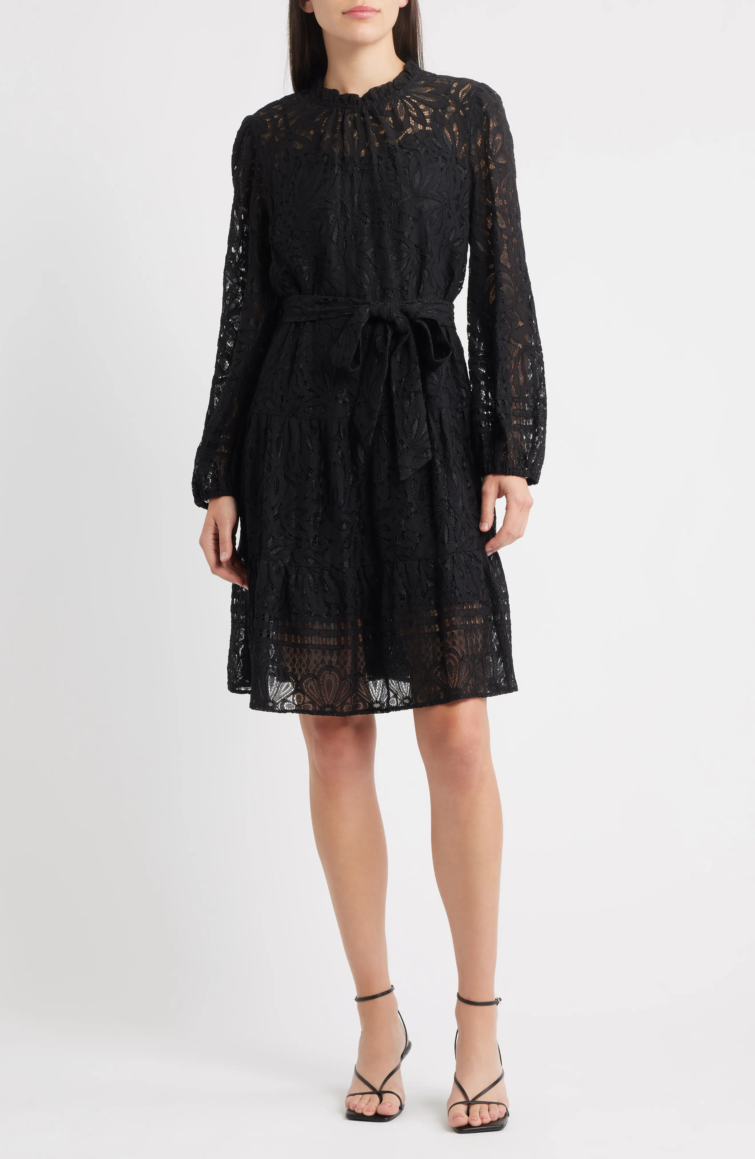 Julia Jordan Long Sleeve Tiered Lace Dress in Black at Nordstrom Rack, Size Small | Nordstrom Rack