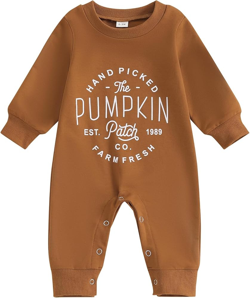 MoZiKQin Baby Halloween Outfit Boy Girl Pumpkin Patch Romper Jumpsuit Long Sleeve Playsuit Newbor... | Amazon (US)