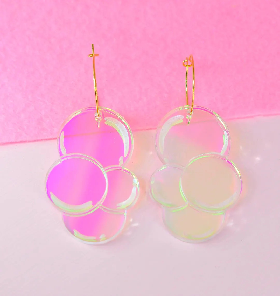 Double Bubble Iridescent Earrings – Transparent Color-shifting Acrylic Earrings With Movement, ... | Etsy (US)