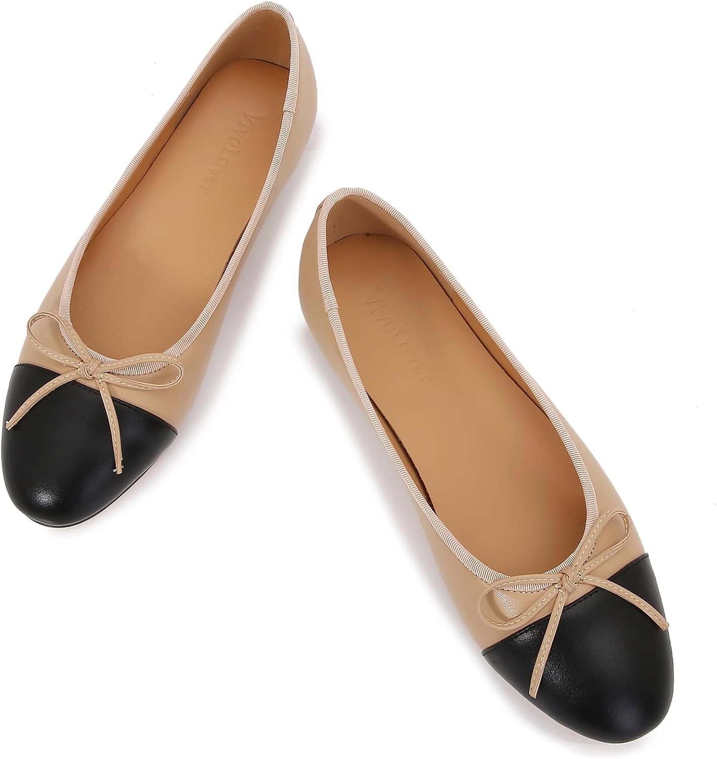 VivaLaver Women's Cap Toe Ballet Flats Two Tone Bow Flats Round Toe Shoes for Women Slip on Casua... | Amazon (US)