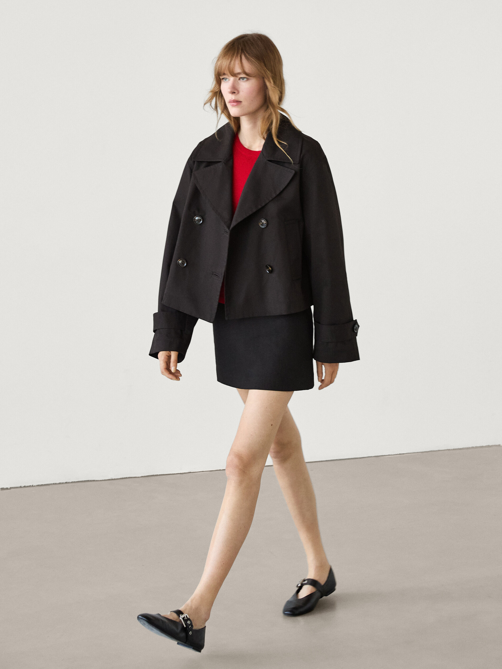 Short cotton trench coat with lapels | Massimo Dutti US