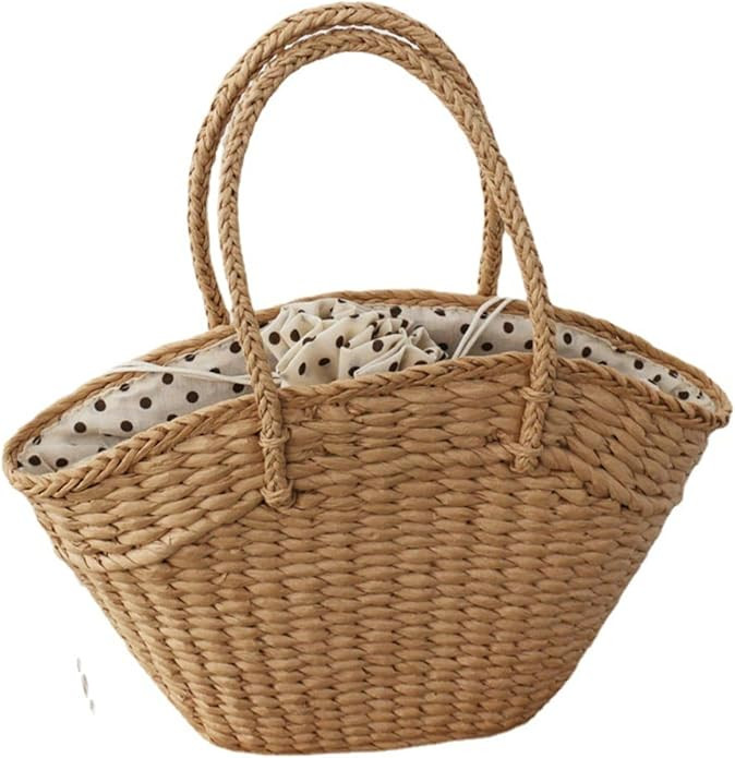 Amazon.com: KeAiDMon Handwoven Straw Tote Bag Large Capacity Woven Beach Bag with Polka Dot Linin... | Amazon (US)