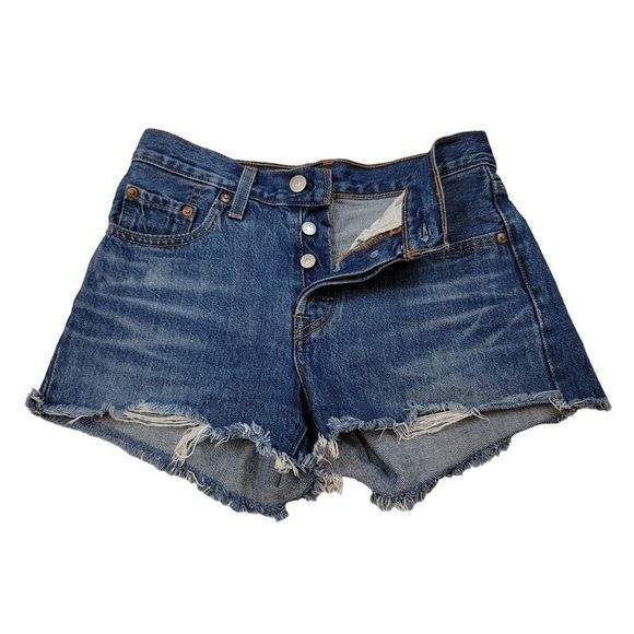 Levi's 501 Big E Button Fly 100% Cotton Denim Raw Hem Denim Shorts Size 24 | Poshmark
