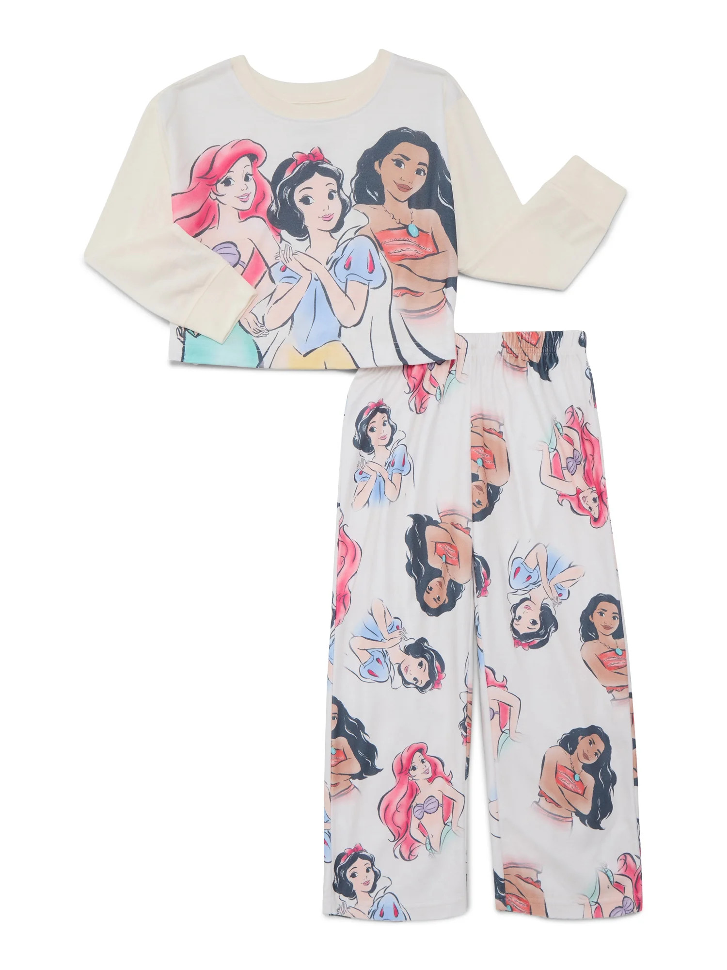 Disney Princess Girls Long Sleeve Top and Pants Pajama Set, 2-Piece, Sizes 4-12 - Walmart.com | Walmart (US)