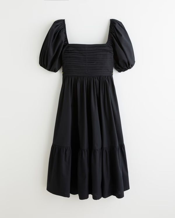 Women's Emerson Poplin Puff Sleeve Midi Dress | Women's Clearance | Abercrombie.com | Abercrombie & Fitch (US)