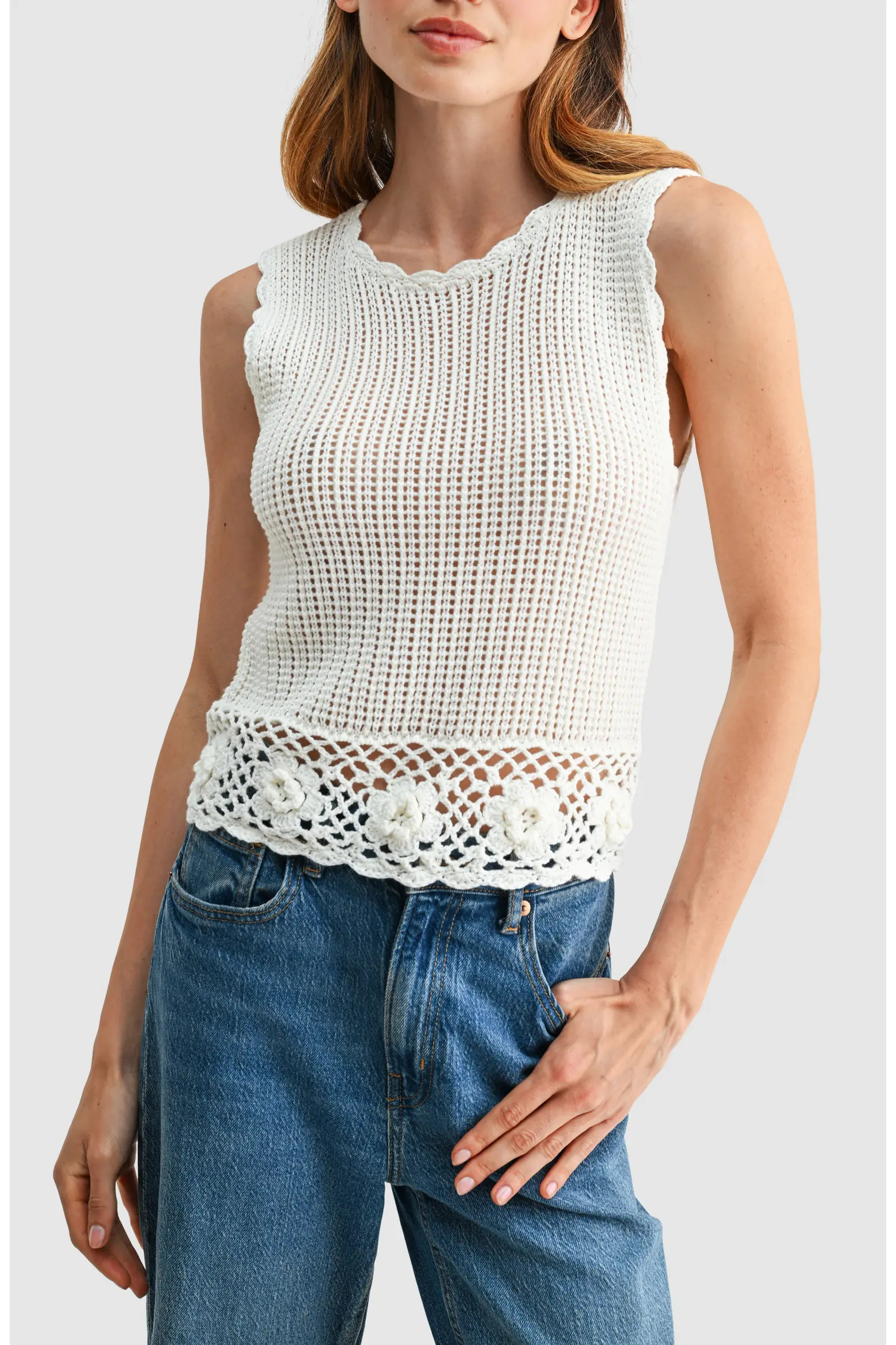 3D Flower Hem Open Stitch Tank (Women) | Nordstrom | Nordstrom