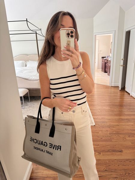 Amazon striped sleeveless knit with 90s straight jeans from Abercrombie in cream. Classic summer look  

#LTKstyletip #LTKSeasonal #LTKfindsunder50