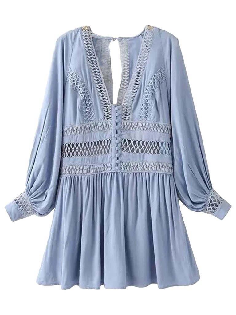 'Cyan' Eyelet Cut Out Mini Dress | Goodnight Macaroon