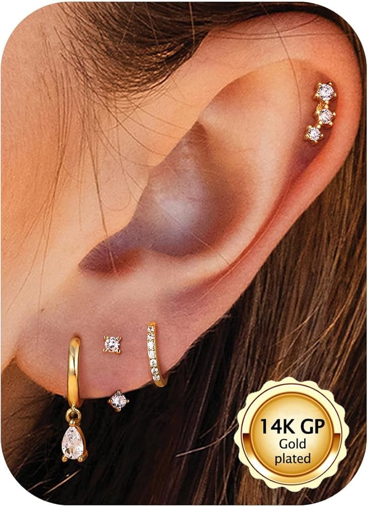 Gold Hoop Earrings for Women Hypoallergenic - 14K Gold Plated Dainty Stud Earrings Dangle Small H... | Amazon (US)